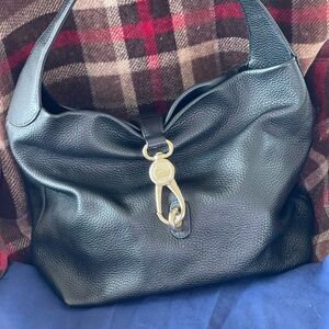 Vintage Dooney & Bourke Black Pebbled Leather Shoulder Bag with Gold Hardware